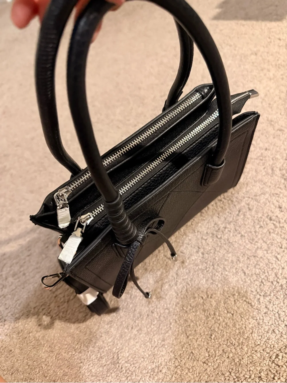 Black Structured Tote Handbag with Top Handles